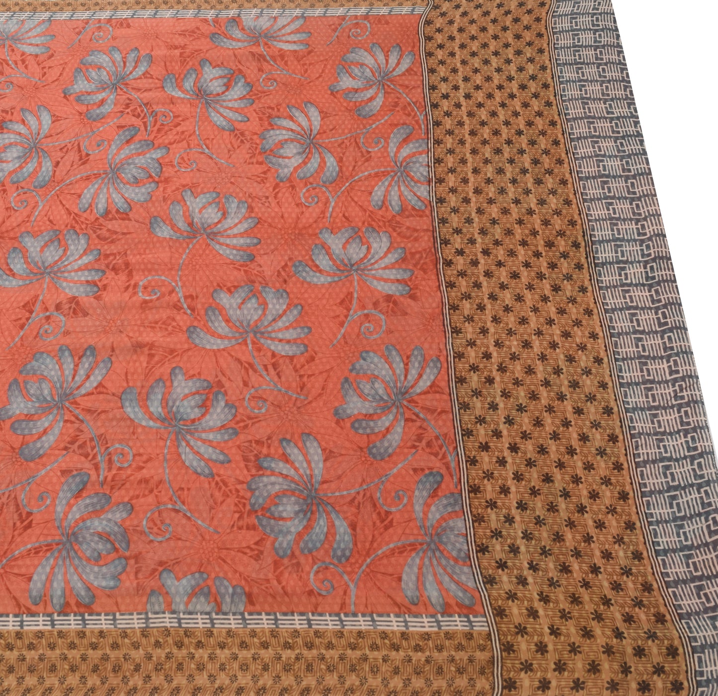 Sushila Vintage Saree Floral Indian 100%Pure Georgette Silk Printed Craft Fabric