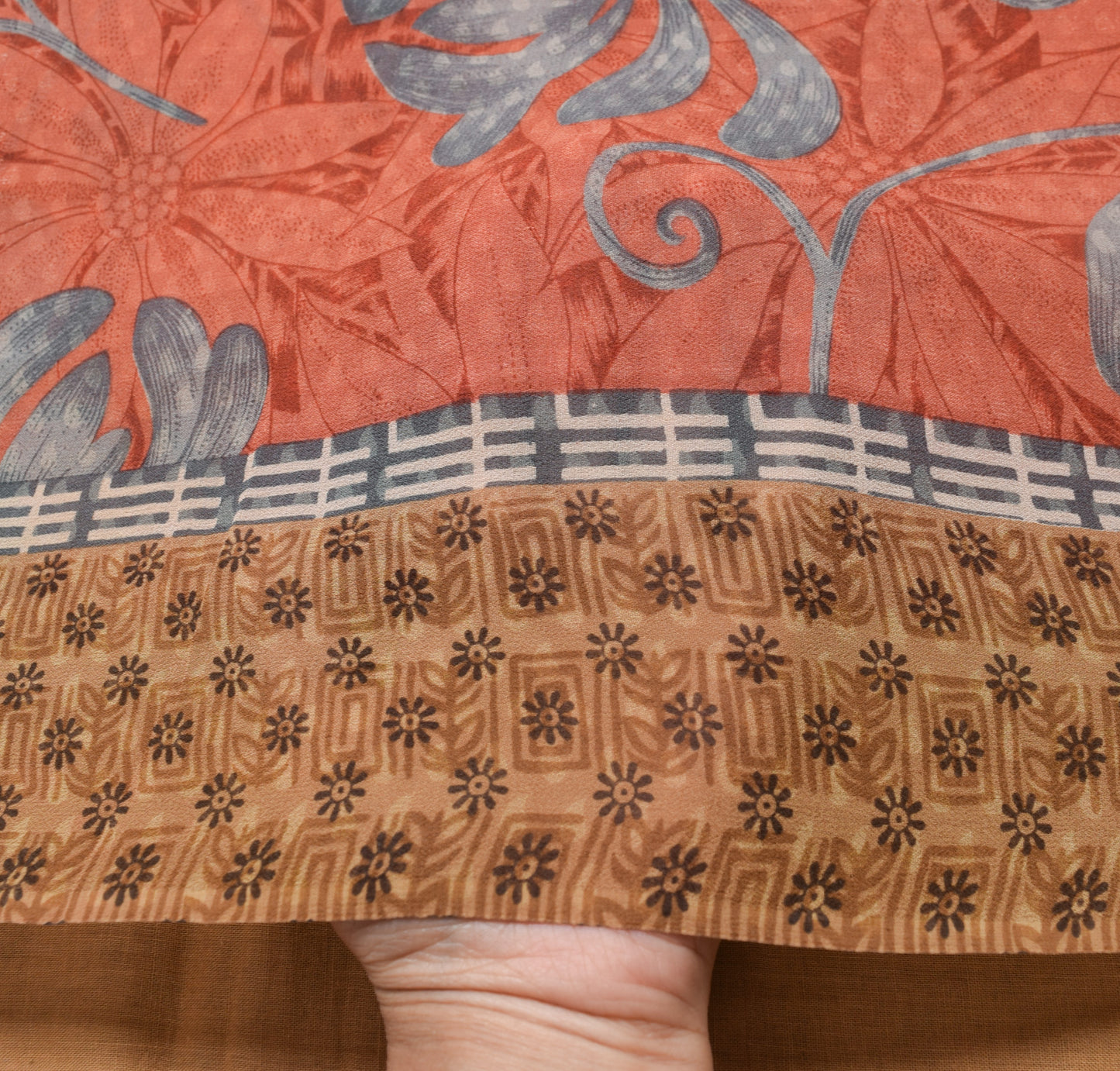 Sushila Vintage Saree Floral Indian 100%Pure Georgette Silk Printed Craft Fabric