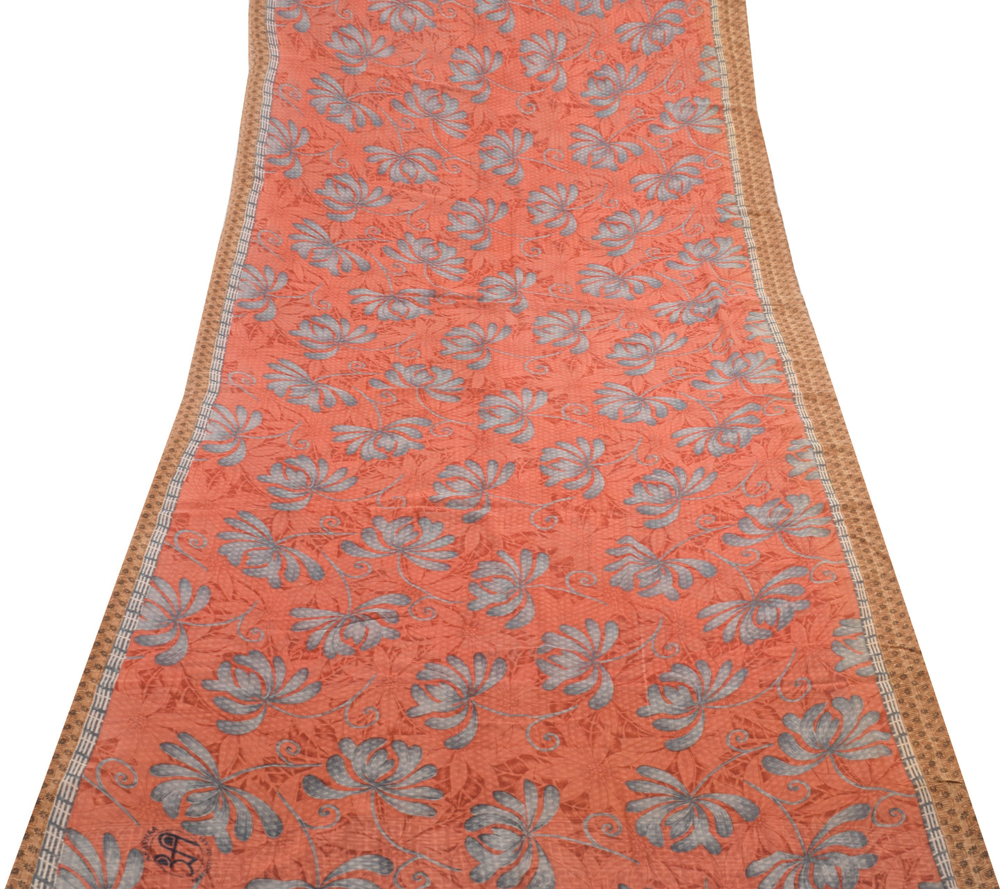 Sushila Vintage Saree Floral Indian 100%Pure Georgette Silk Printed Craft Fabric