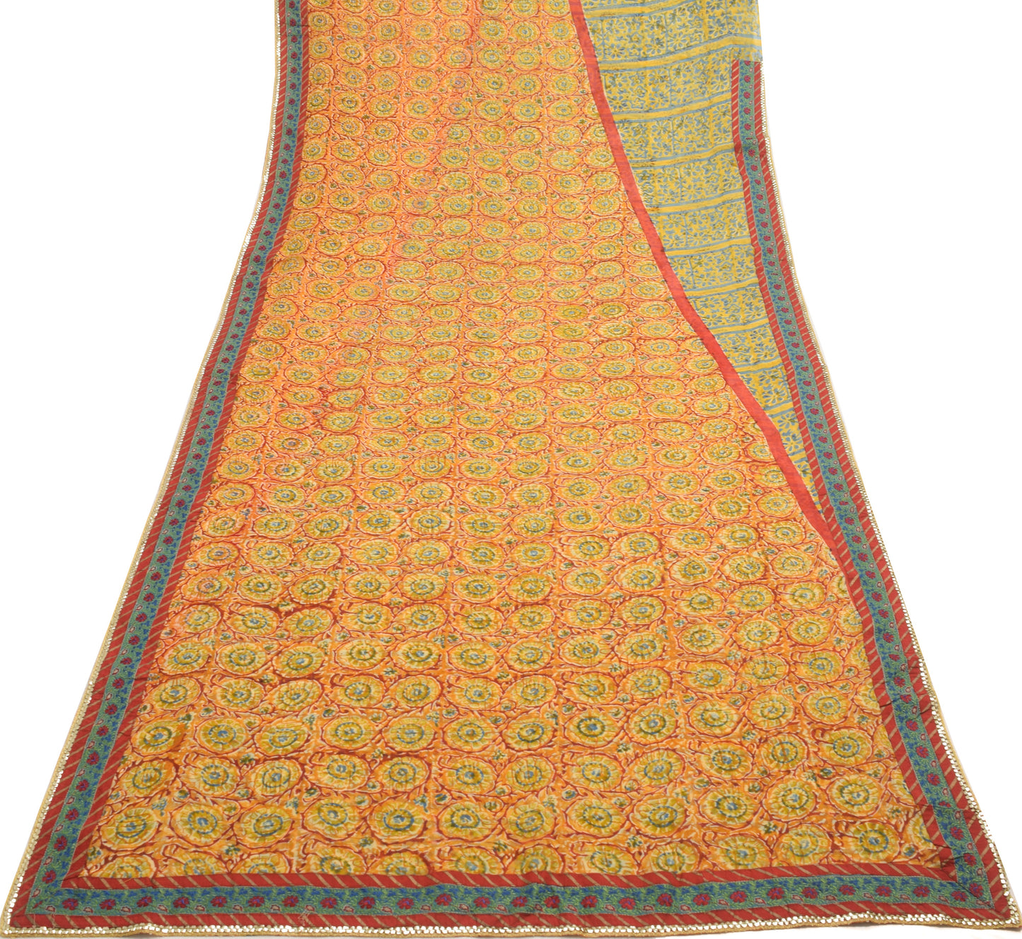 Sushila Vtg Saree Georgette Silk Floral Printed with Patch Work Border Fabric