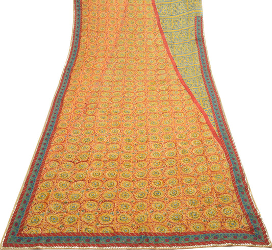 Sushila Vtg Saree Georgette Silk Floral Printed with Patch Work Border Fabric