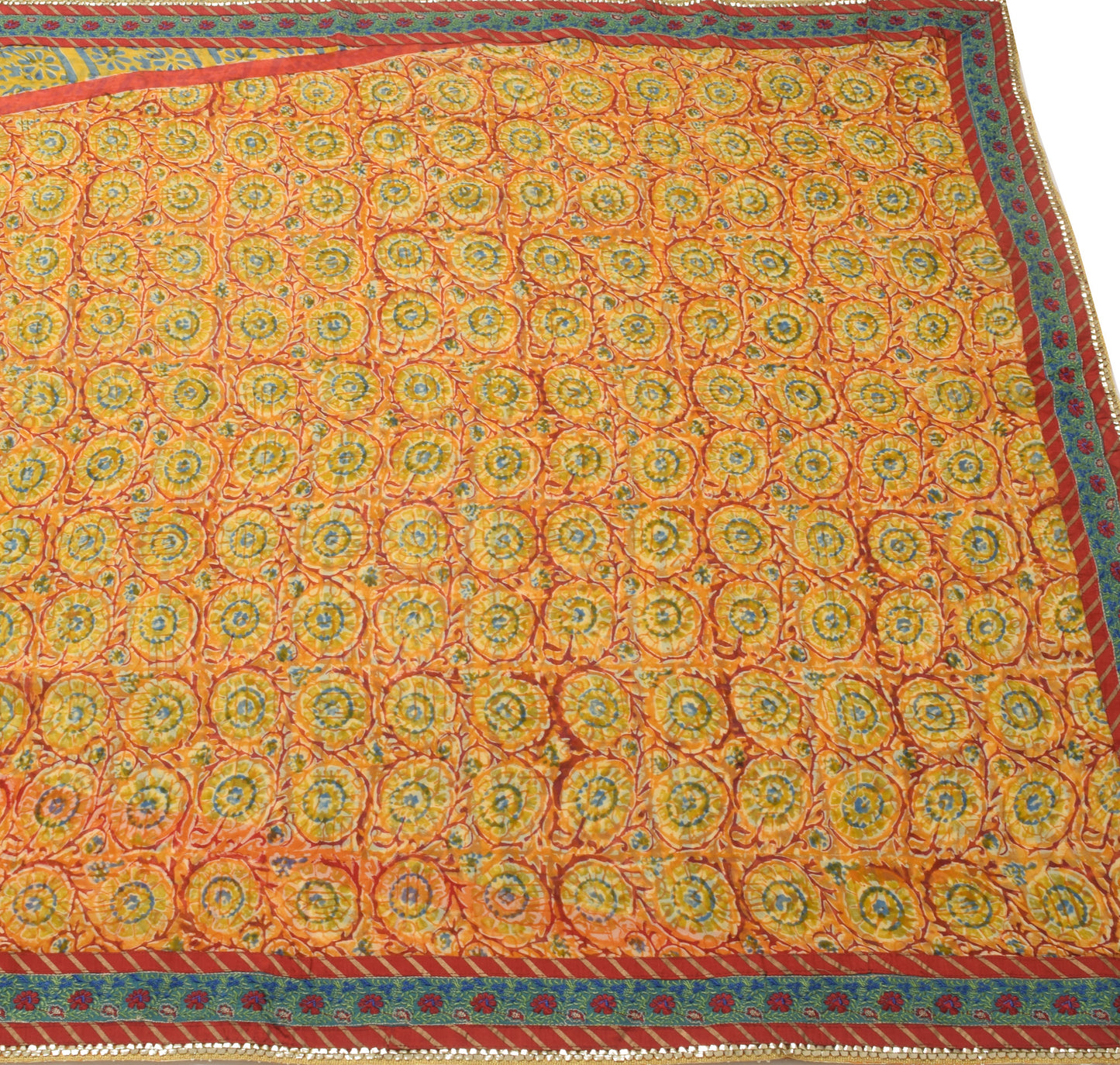 Sushila Vtg Saree Georgette Silk Floral Printed with Patch Work Border Fabric