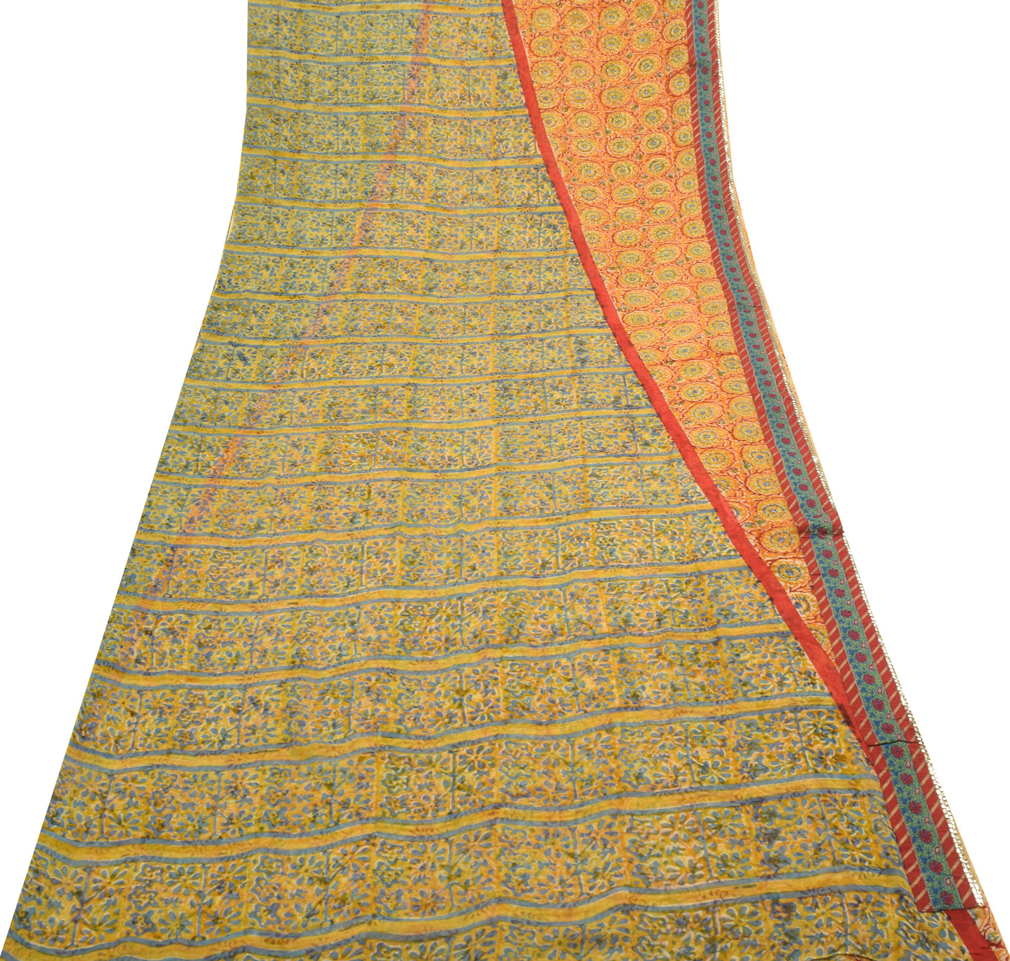 Sushila Vtg Saree Georgette Silk Floral Printed with Patch Work Border Fabric