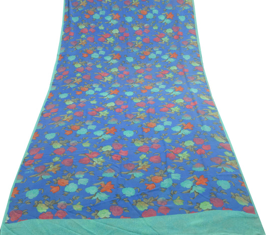 Sushila Vintage Blue Saree Branded Georgette Silk Printed Floral Craft Fabric