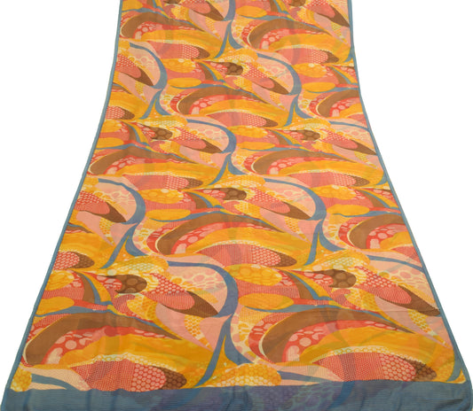 Sushila Vintage Saree 100% Pure Georgette Silk Printed Abstract Craft Fabric