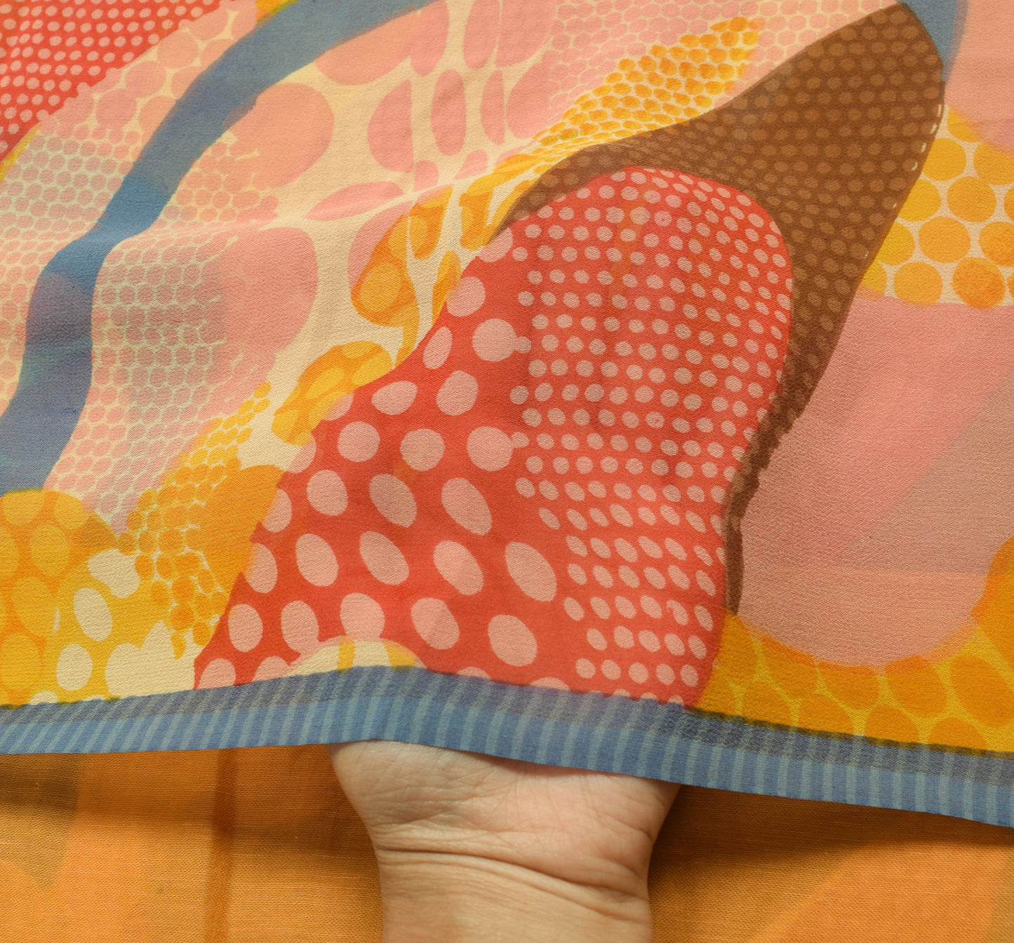 Sushila Vintage Saree 100% Pure Georgette Silk Printed Abstract Craft Fabric