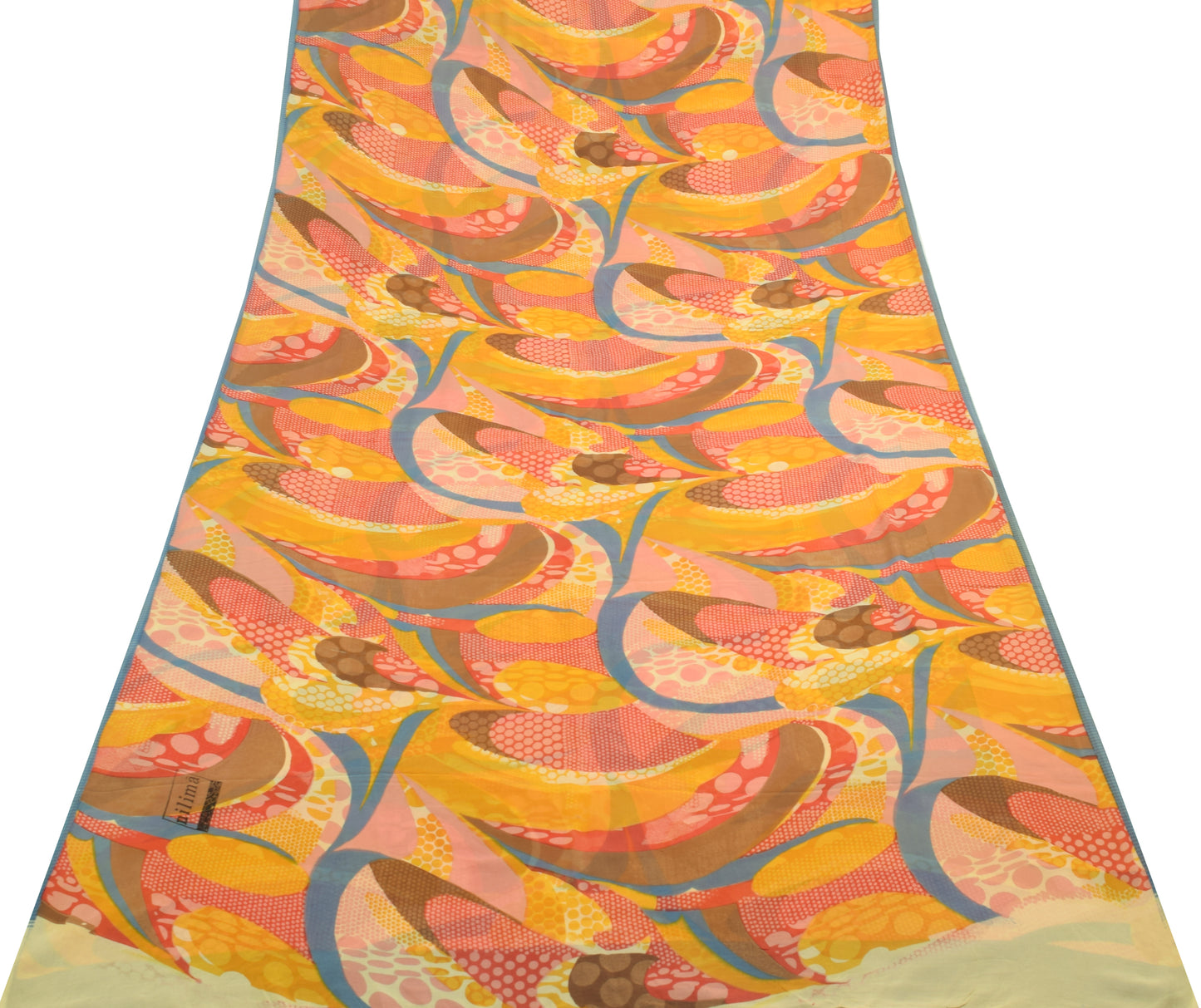 Sushila Vintage Saree 100% Pure Georgette Silk Printed Abstract Craft Fabric