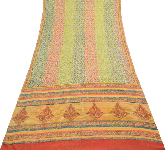 Sushila Vintage Saree 100% Pure Georgette Silk Hand Block Printed Branded Fabric