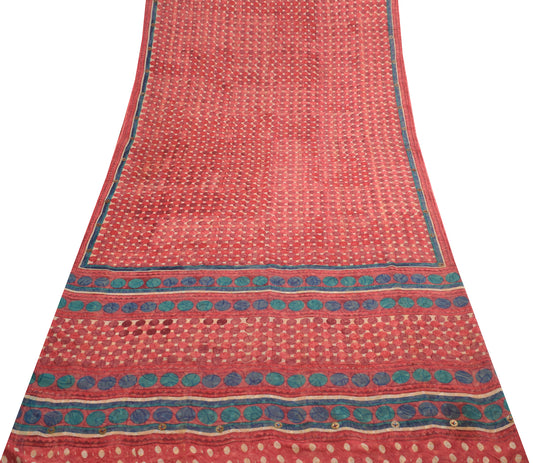 Sushila Vintage Cream Saree Pure Georgette Silk Printed Polka Dot Craft Fabric