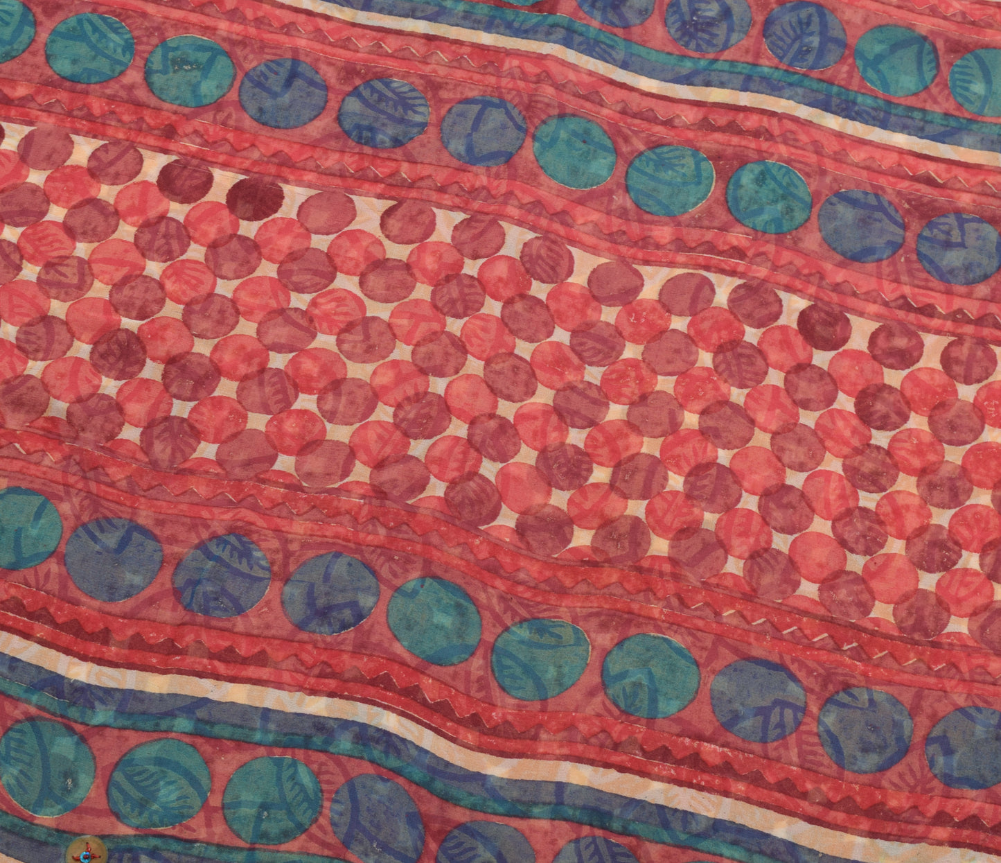 Sushila Vintage Cream Saree Pure Georgette Silk Printed Polka Dot Craft Fabric