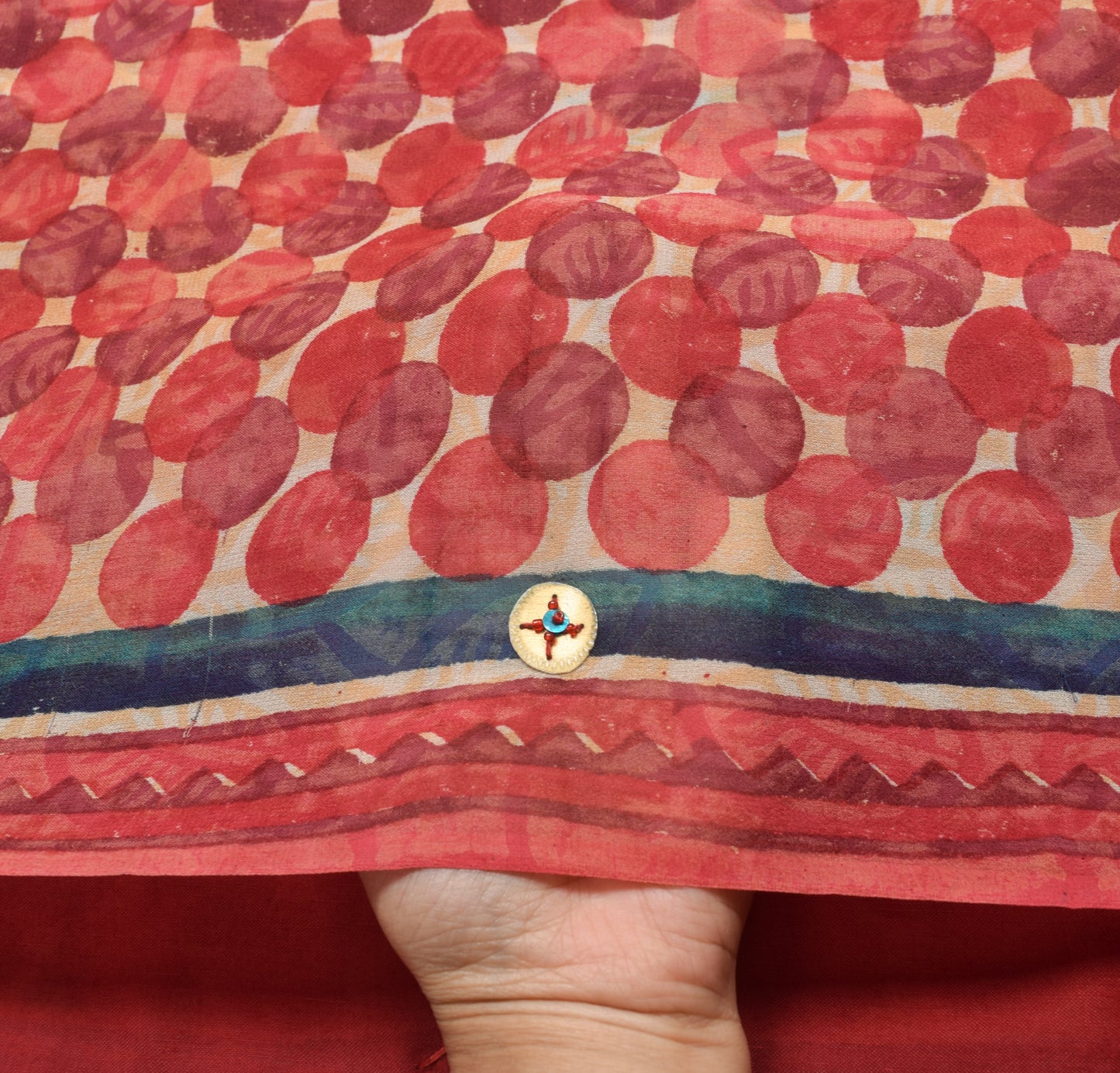 Sushila Vintage Cream Saree Pure Georgette Silk Printed Polka Dot Craft Fabric