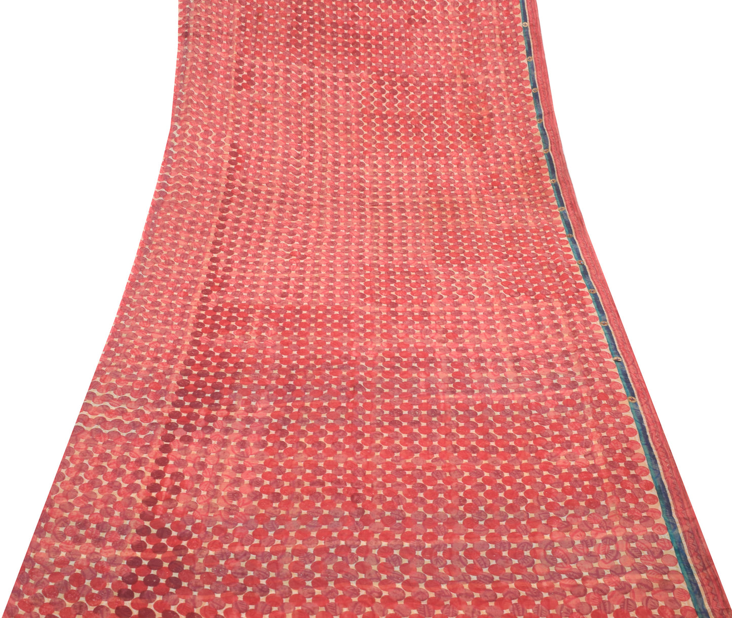 Sushila Vintage Cream Saree Pure Georgette Silk Printed Polka Dot Craft Fabric