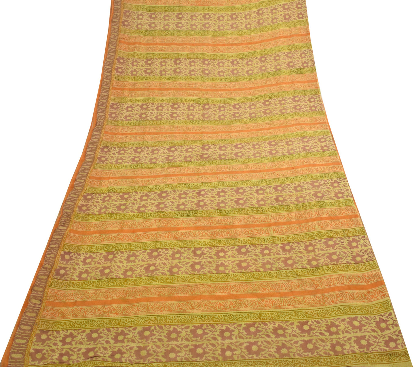 Sushila Vintage Saree 100% Pure Georgette Silk Green Floral Printed Craft Fabric