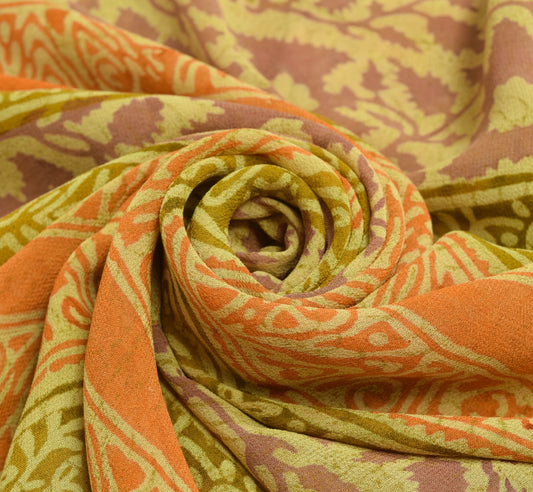 Sushila Vintage Saree 100% Pure Georgette Silk Green Floral Printed Craft Fabric