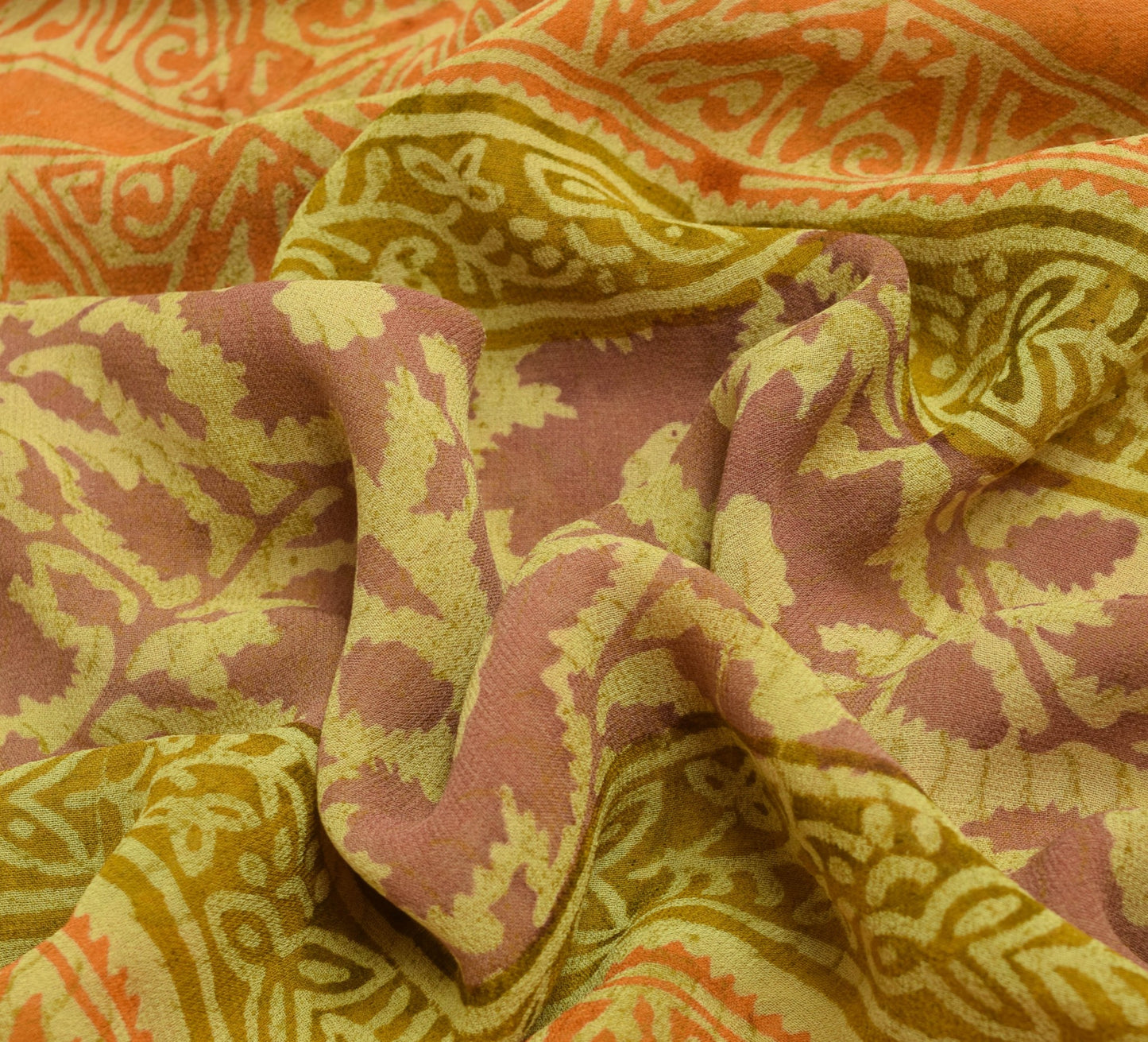 Sushila Vintage Saree 100% Pure Georgette Silk Green Floral Printed Craft Fabric