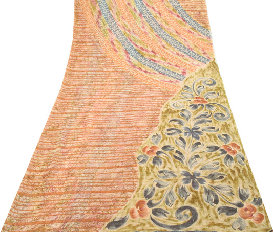 Sushila Vintage Multi-Color Saree 100% Pure Georgette Silk Printed Craft Fabric