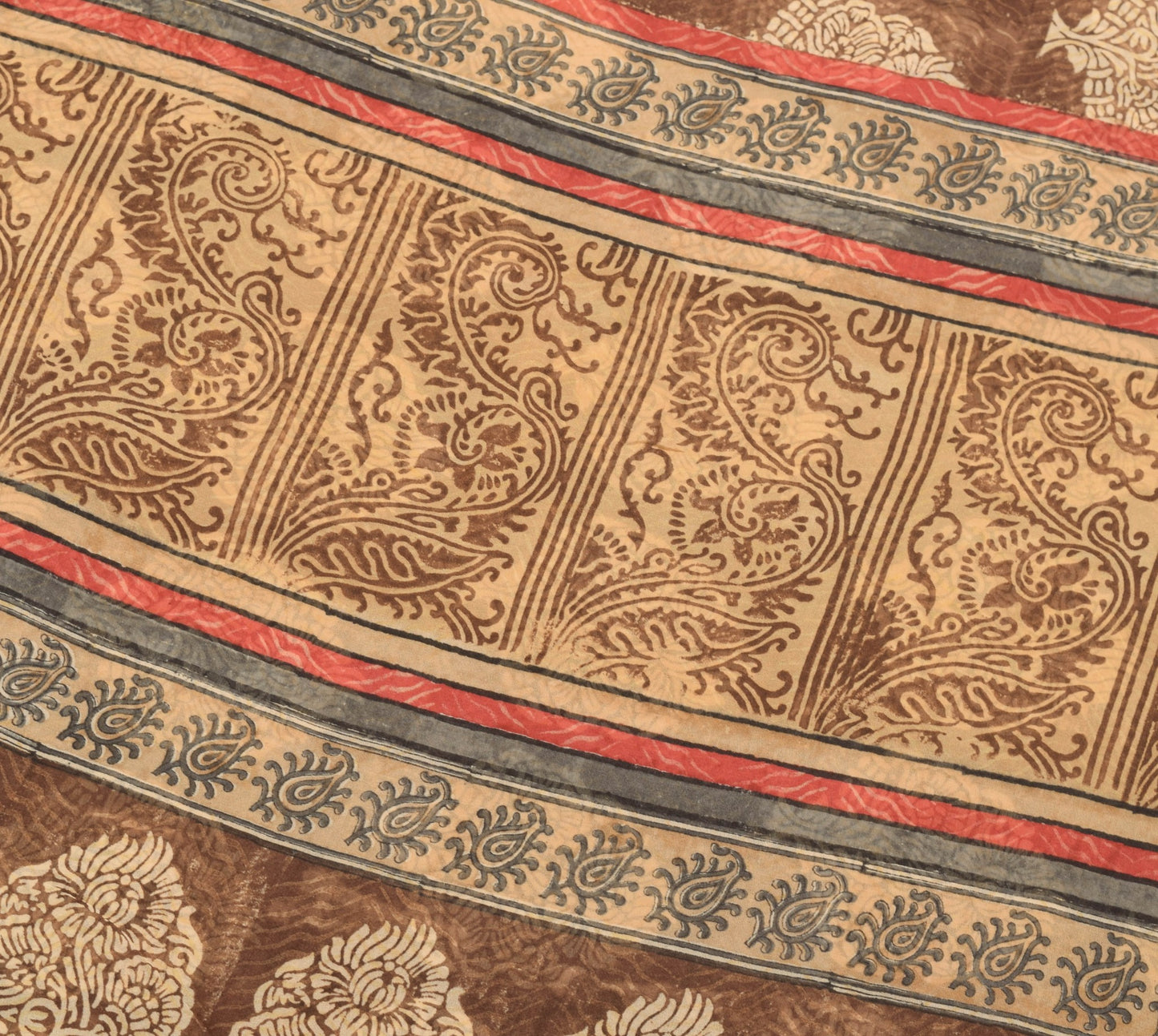 Sushila Vintage Brown Saree 100%Pure Georgette Silk Printed & Woven Craft Fabric