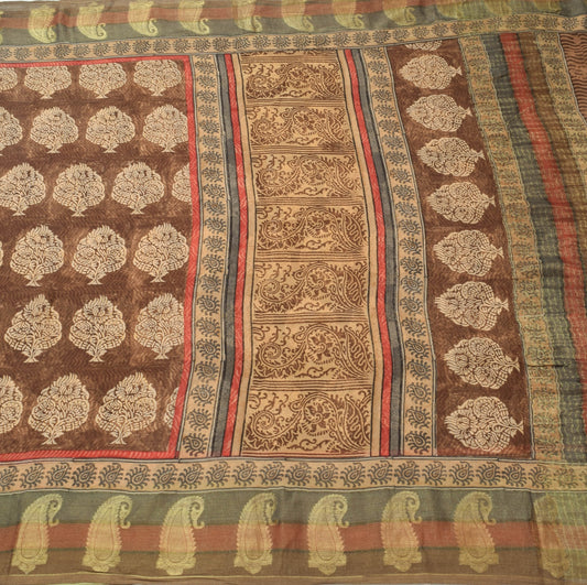 Sushila Vintage Brown Saree 100%Pure Georgette Silk Printed & Woven Craft Fabric
