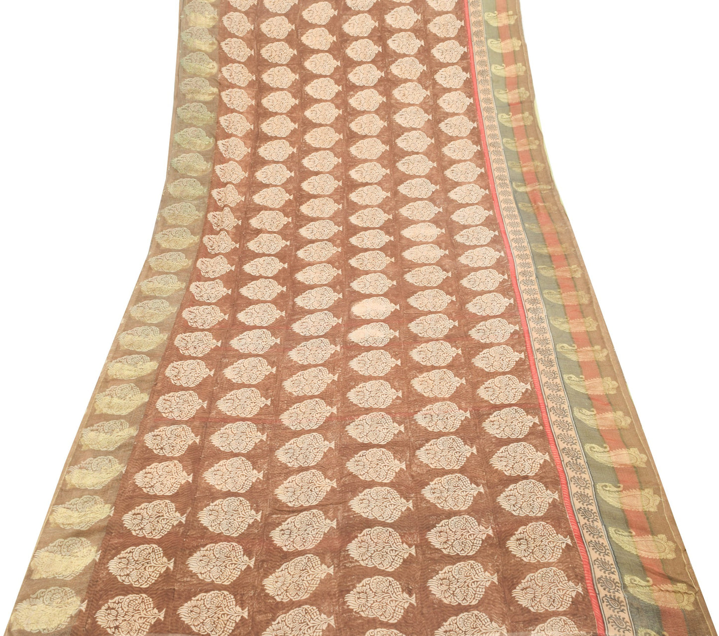Sushila Vintage Brown Saree 100%Pure Georgette Silk Printed & Woven Craft Fabric