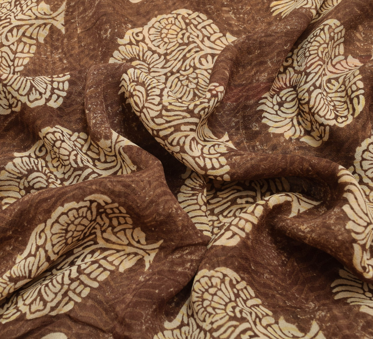 Sushila Vintage Brown Saree 100%Pure Georgette Silk Printed & Woven Craft Fabric
