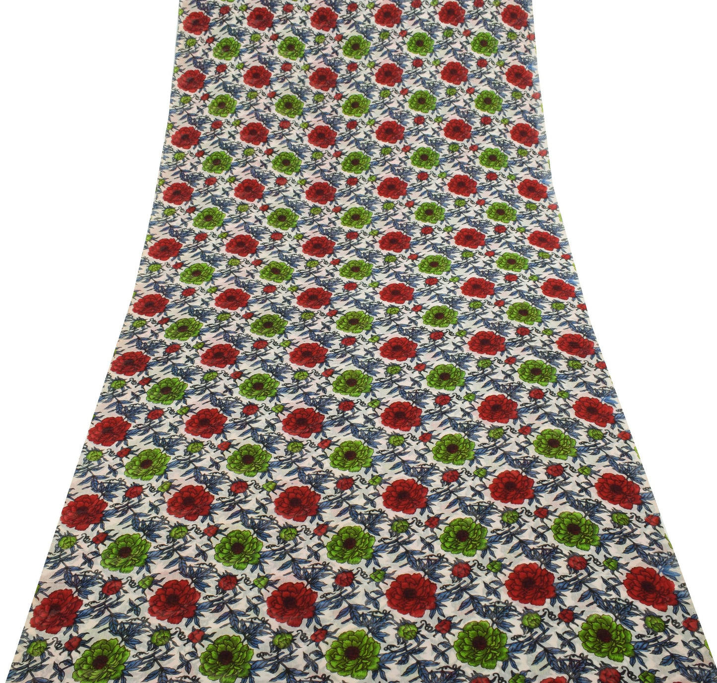 Sushila Vintage White Floral Saree 100% Pure Georgette Silk Printed Craft Fabric