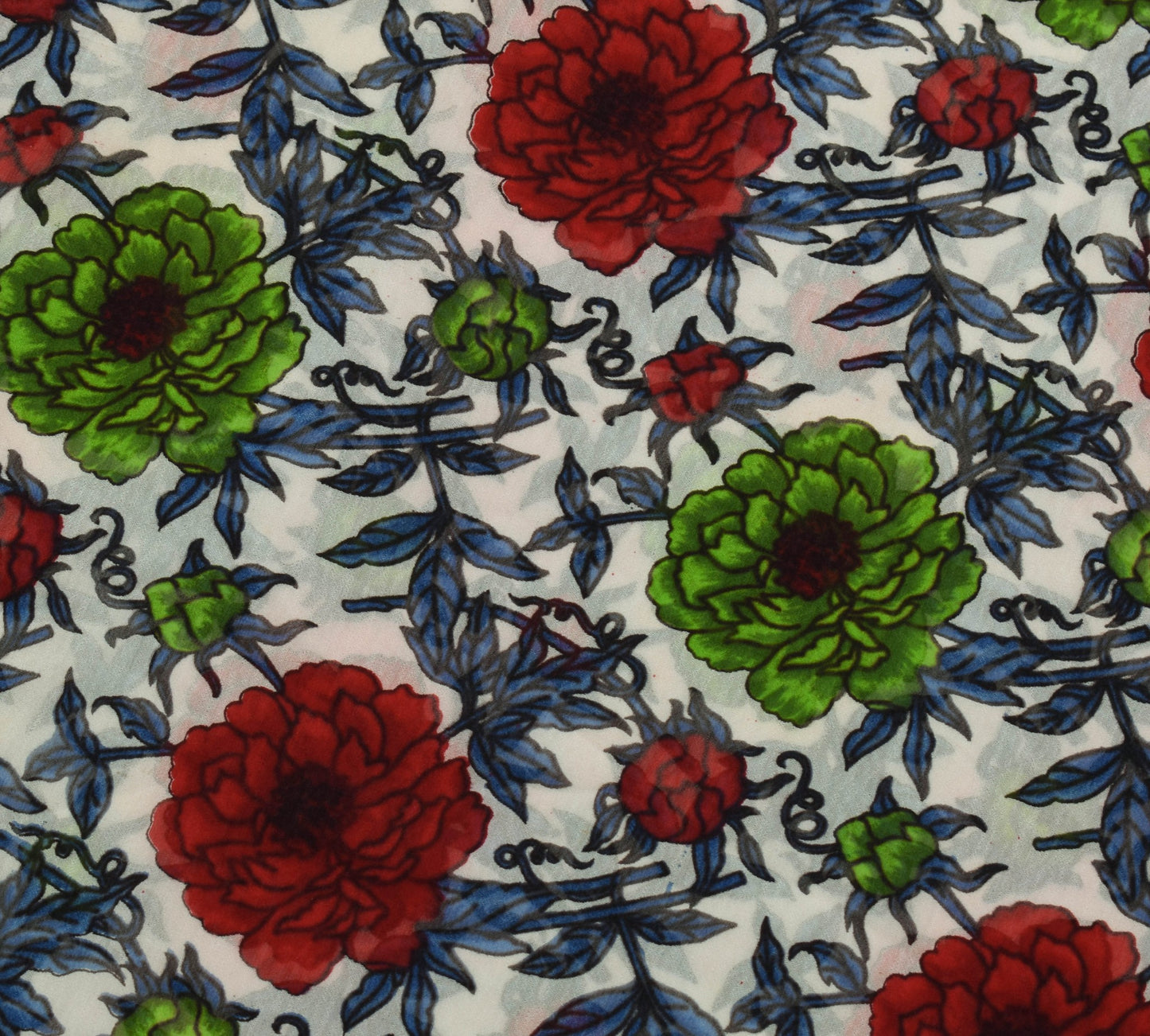 Sushila Vintage White Floral Saree 100% Pure Georgette Silk Printed Craft Fabric