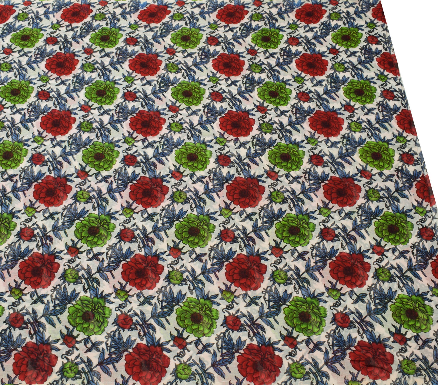 Sushila Vintage White Floral Saree 100% Pure Georgette Silk Printed Craft Fabric