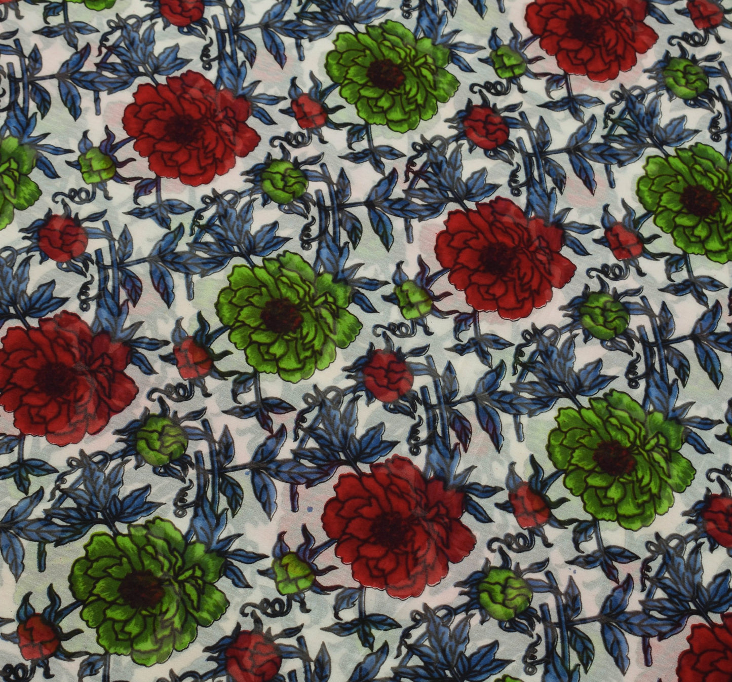 Sushila Vintage White Floral Saree 100% Pure Georgette Silk Printed Craft Fabric