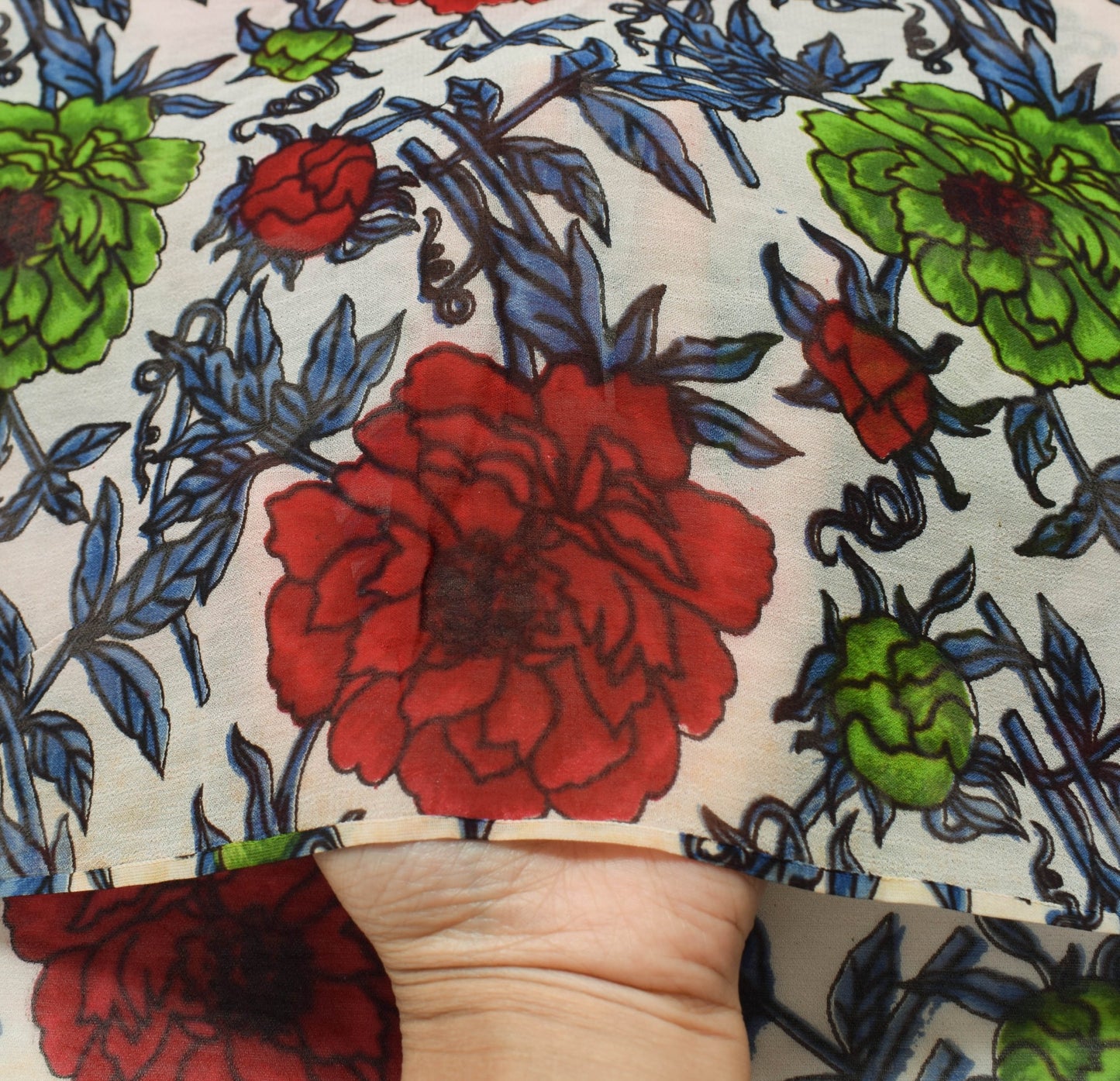 Sushila Vintage White Floral Saree 100% Pure Georgette Silk Printed Craft Fabric