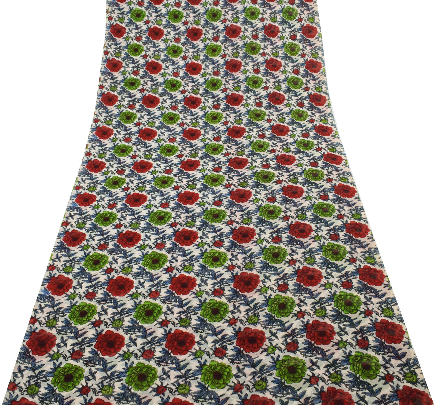 Sushila Vintage White Floral Saree 100% Pure Georgette Silk Printed Craft Fabric