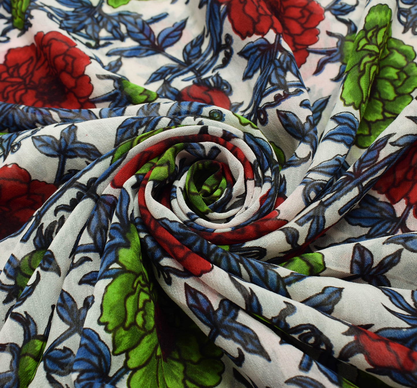 Sushila Vintage White Floral Saree 100% Pure Georgette Silk Printed Craft Fabric