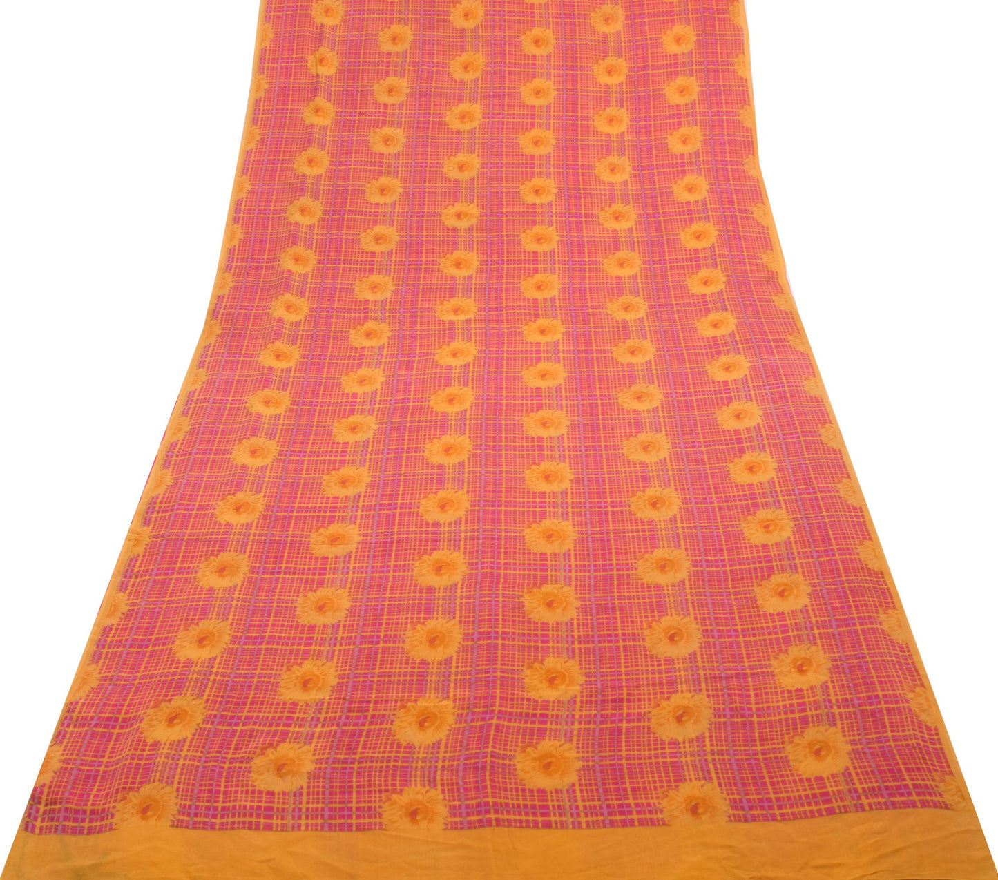 Branded Vtg. Branded Pink Floral Saree Pure Georgette Silk Printed Craft Fabric
