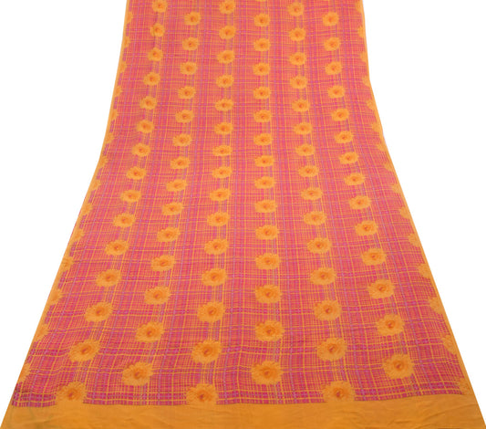 Branded Vtg. Branded Pink Floral Saree Pure Georgette Silk Printed Craft Fabric