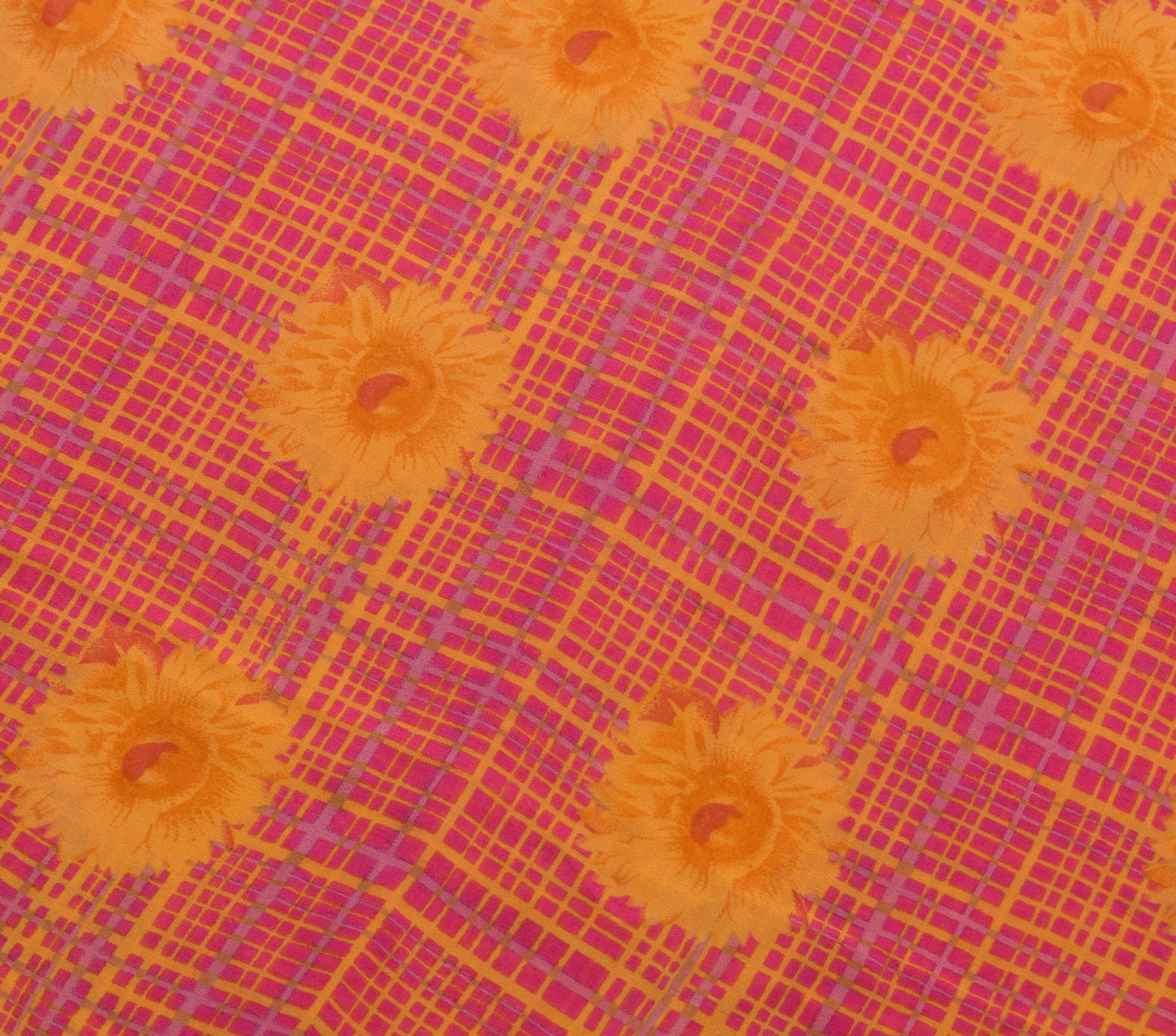 Branded Vtg. Branded Pink Floral Saree Pure Georgette Silk Printed Craft Fabric