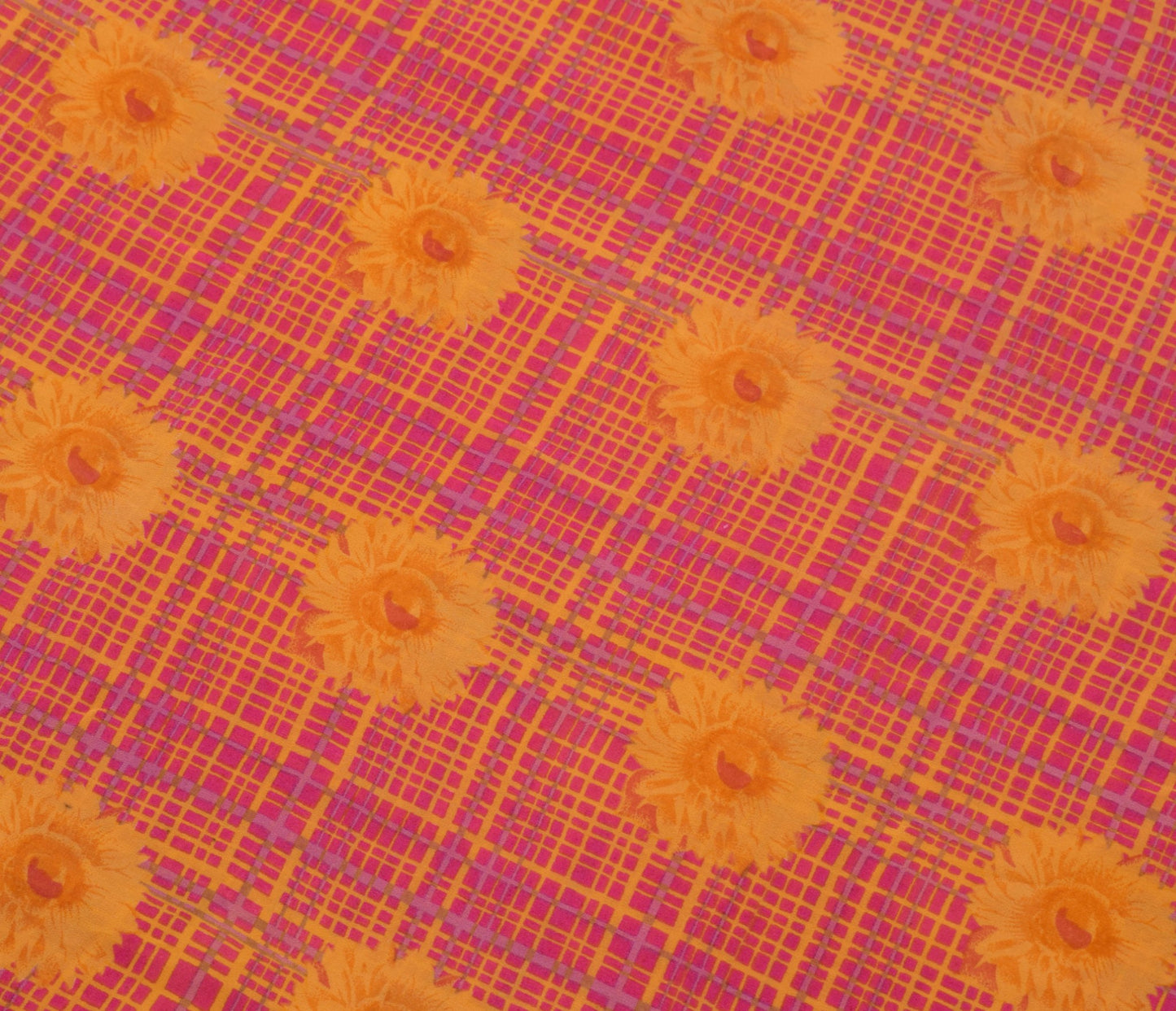 Branded Vtg. Branded Pink Floral Saree Pure Georgette Silk Printed Craft Fabric