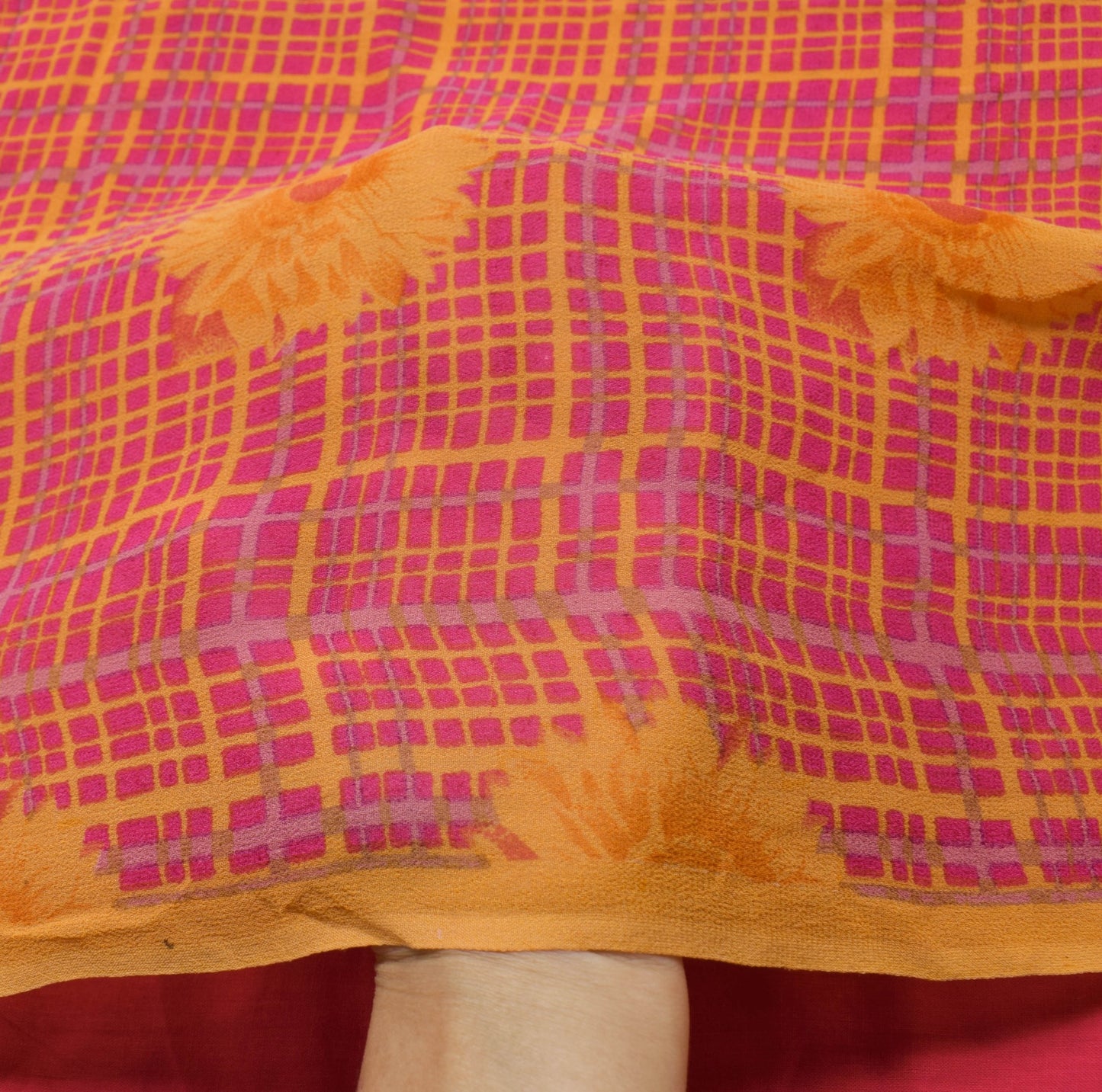 Branded Vtg. Branded Pink Floral Saree Pure Georgette Silk Printed Craft Fabric