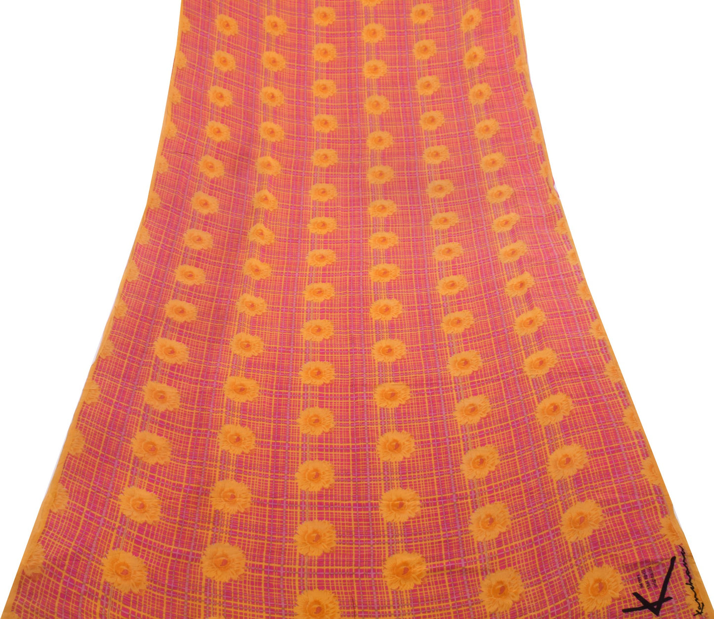 Branded Vtg. Branded Pink Floral Saree Pure Georgette Silk Printed Craft Fabric