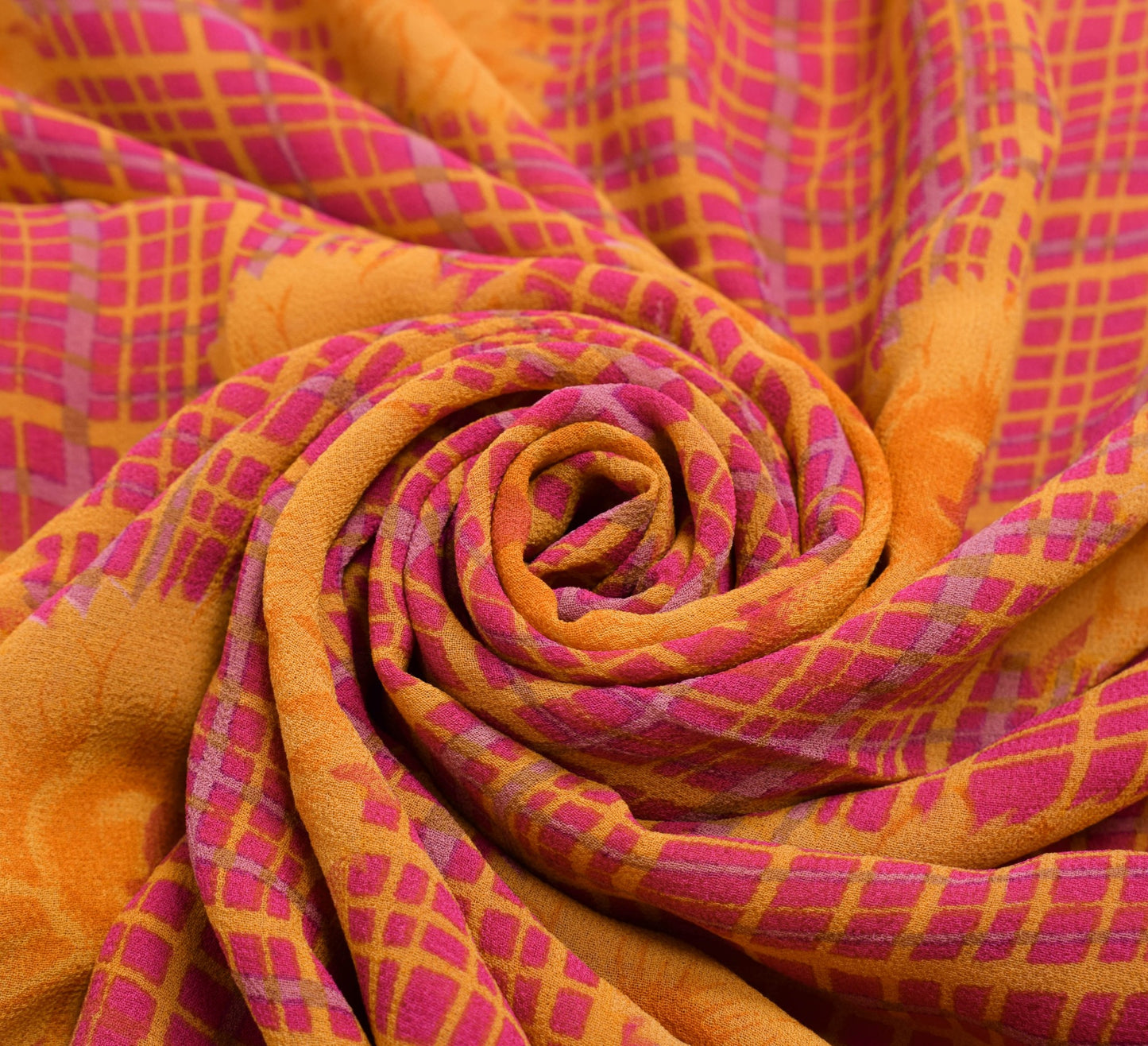 Branded Vtg. Branded Pink Floral Saree Pure Georgette Silk Printed Craft Fabric