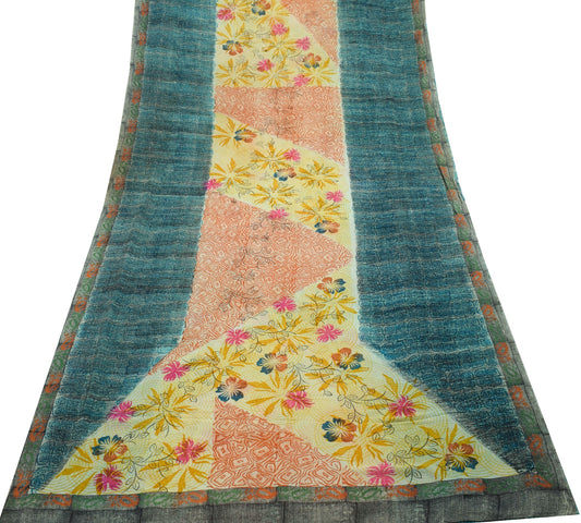 Sushila Vintage Saree 100% Pure Georgette Silk Multi-Color Printed Craft Fabric