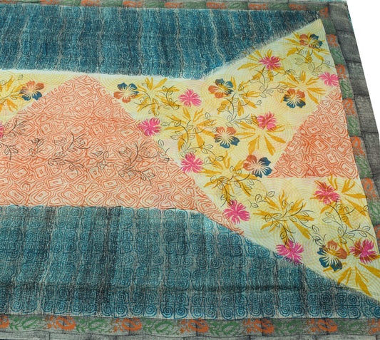 Sushila Vintage Saree 100% Pure Georgette Silk Multi-Color Printed Craft Fabric