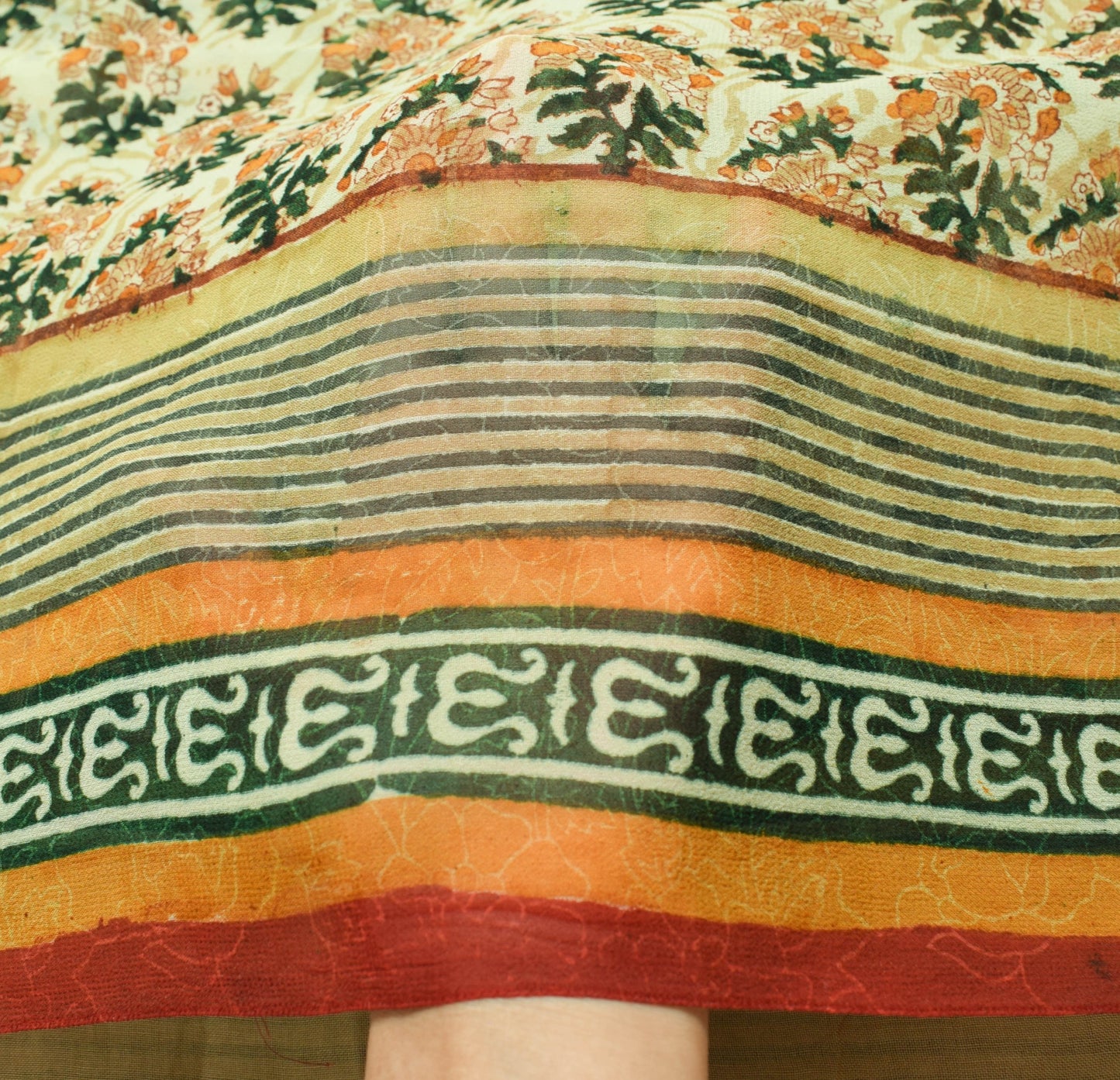 Sushila Vintage Green Saree 100% Pure Georgette Silk Printed Floral Craft Fabric