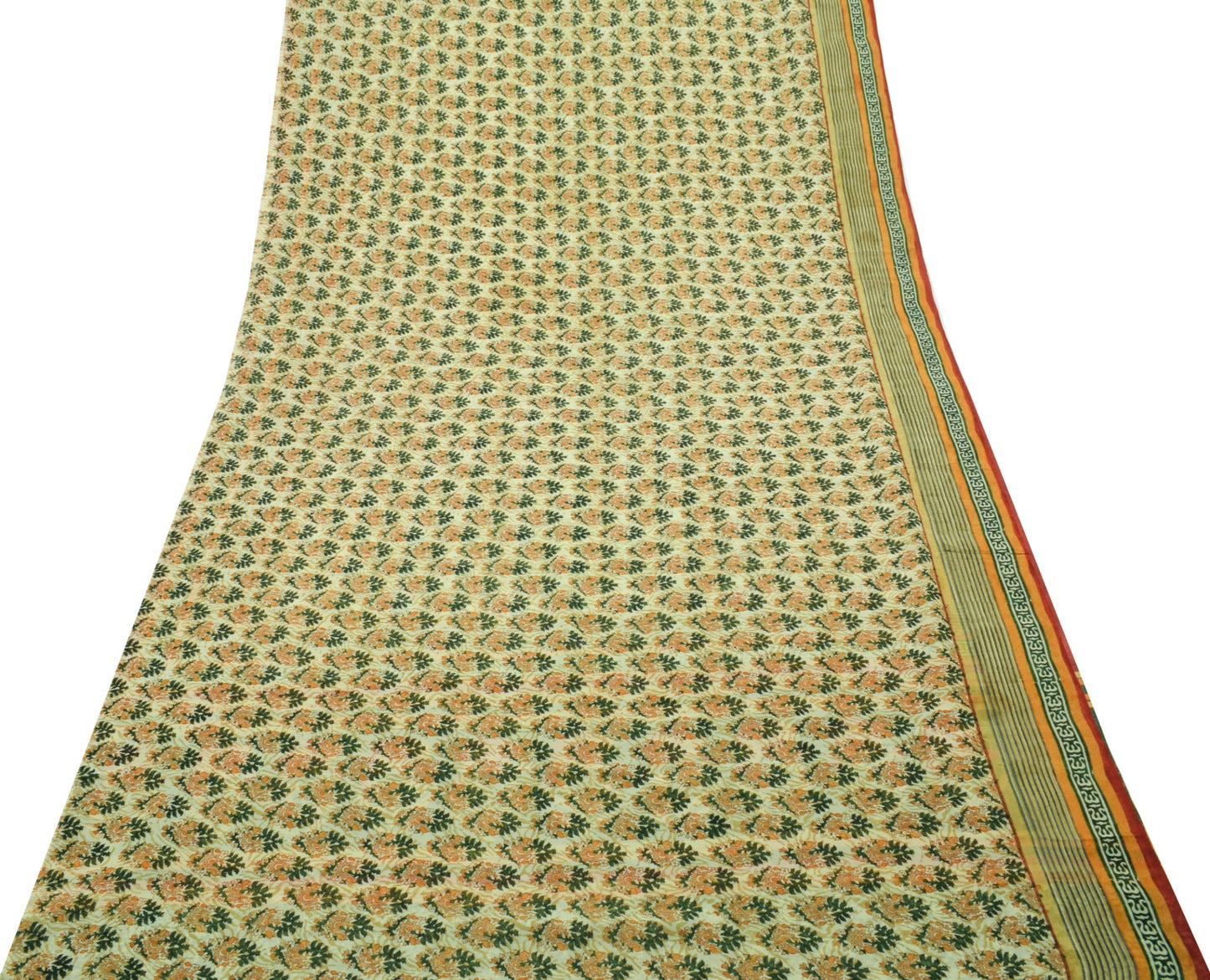 Sushila Vintage Green Saree 100% Pure Georgette Silk Printed Floral Craft Fabric