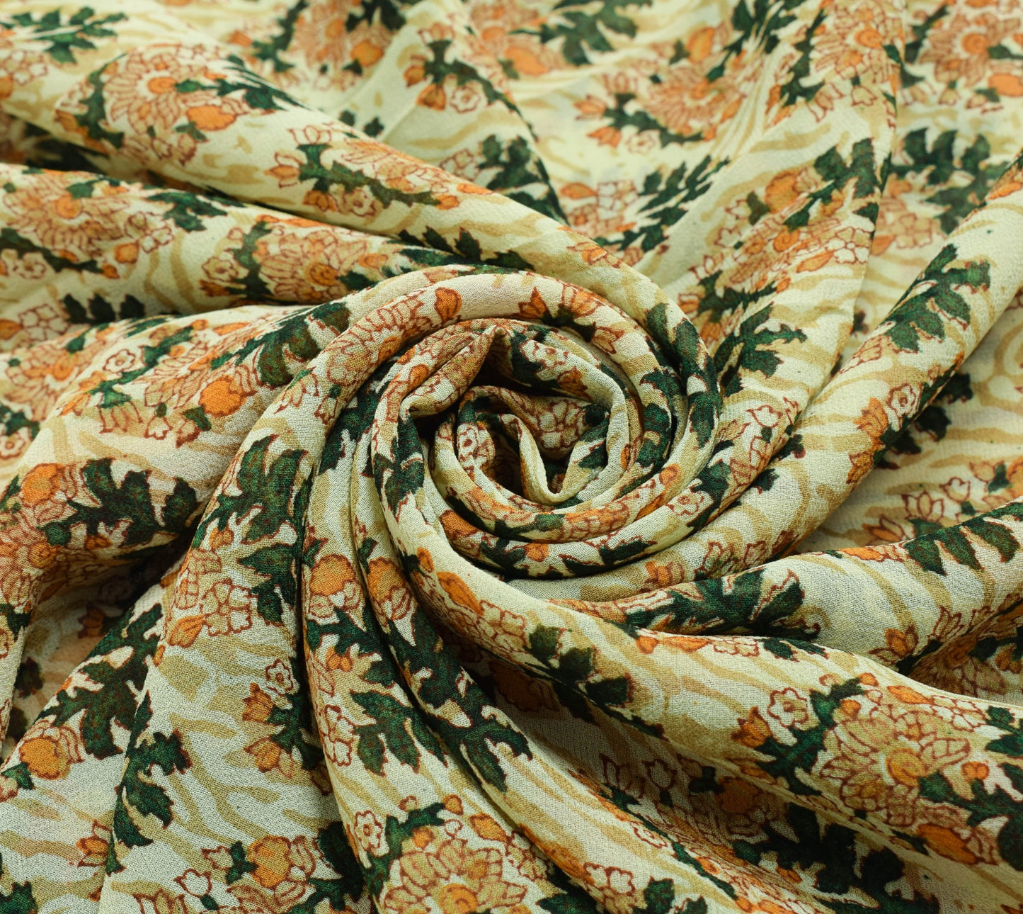 Sushila Vintage Green Saree 100% Pure Georgette Silk Printed Floral Craft Fabric