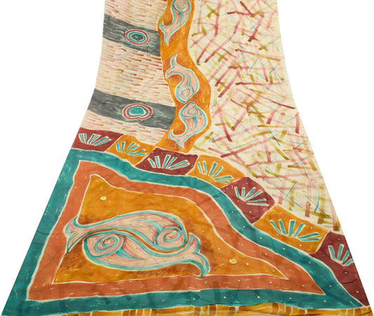 Sushila Vintage Multi-Color Antique Saree Pure Georgette Printed Craft Fabric