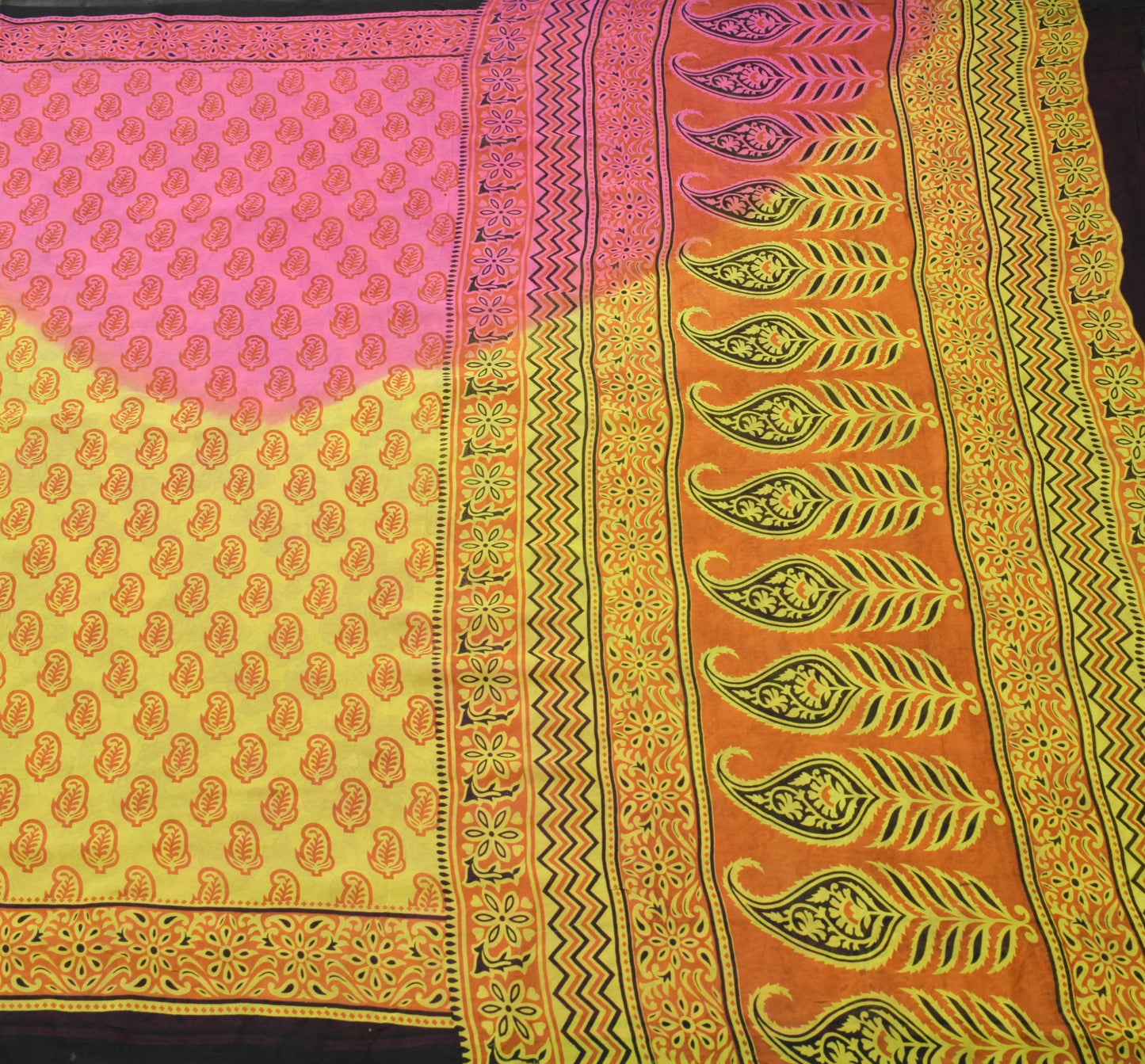 Sushila Vintage Green & Pink Saree 100% Pure Georgette Silk Printed Craft Fabric