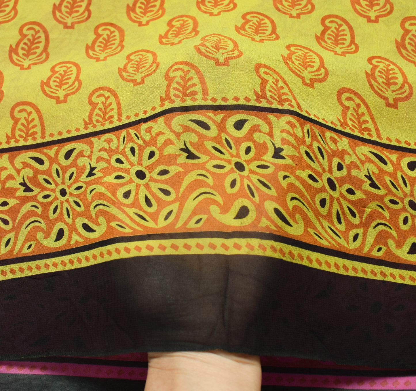 Sushila Vintage Green & Pink Saree 100% Pure Georgette Silk Printed Craft Fabric