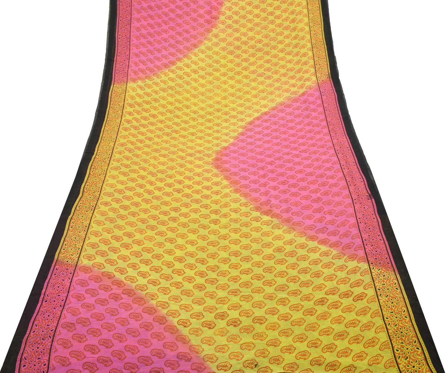 Sushila Vintage Green & Pink Saree 100% Pure Georgette Silk Printed Craft Fabric