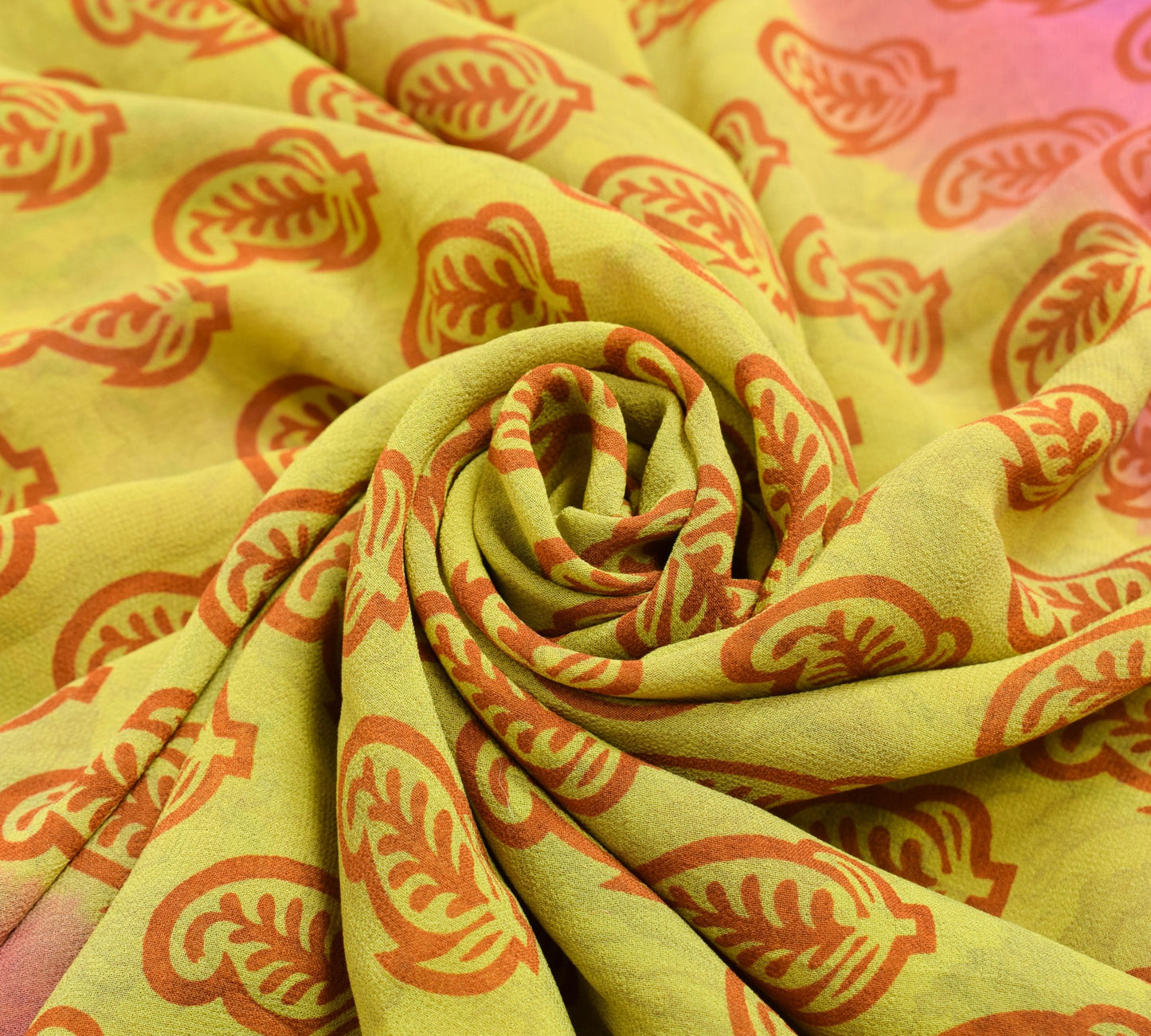 Sushila Vintage Green & Pink Saree 100% Pure Georgette Silk Printed Craft Fabric