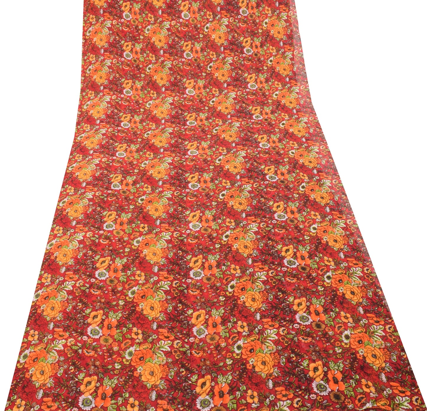 Sushila Vintage Beautiful Red Saree Pure Georgette Silk Printed Craft Fabric