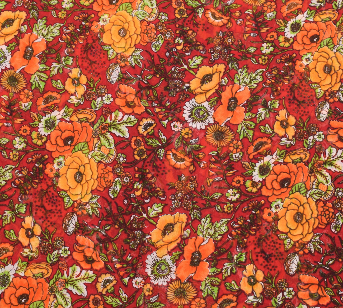 Sushila Vintage Beautiful Red Saree Pure Georgette Silk Printed Craft Fabric